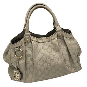 GUCCI GUCCISSIMA Sukey 211944 Medium Leather Tote Handbag Ivory with Gold